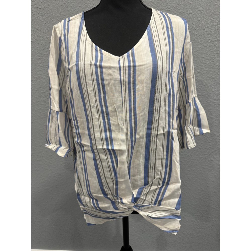 Cotton Bleu Striped Blouse with Front Knot, SZ M NWOT - Picture 1 of 11